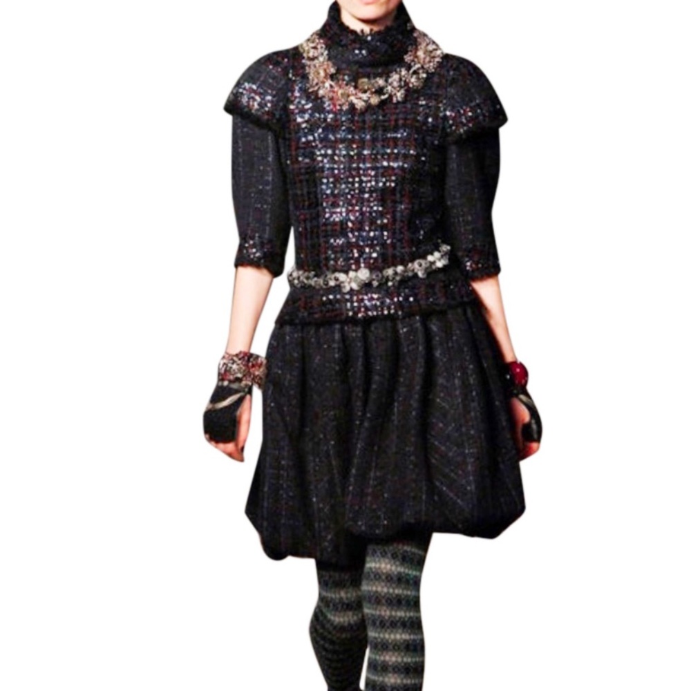 Chanel Royal lesage navy embellished tweed dress